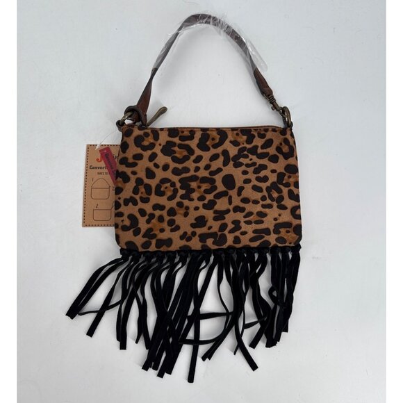 Justin Womens Convertible Bag Purse Leopard Print Fringe New Western - Picture 1 of 7